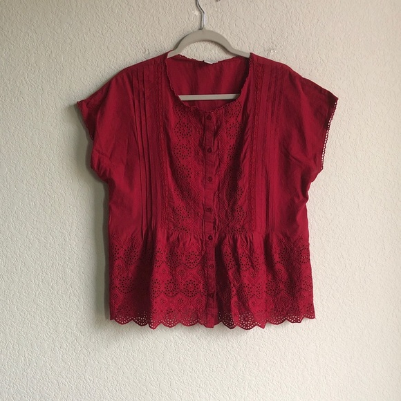 Sundance Tops - Sundance Art of Eyelet Short Sleeve Cotton Blouse Red Small See Through